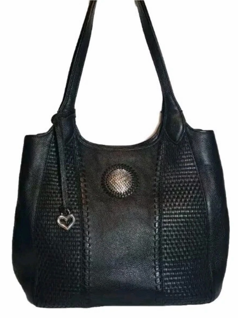 Brighton Black Leather Shoulder Bag with Heart Charm